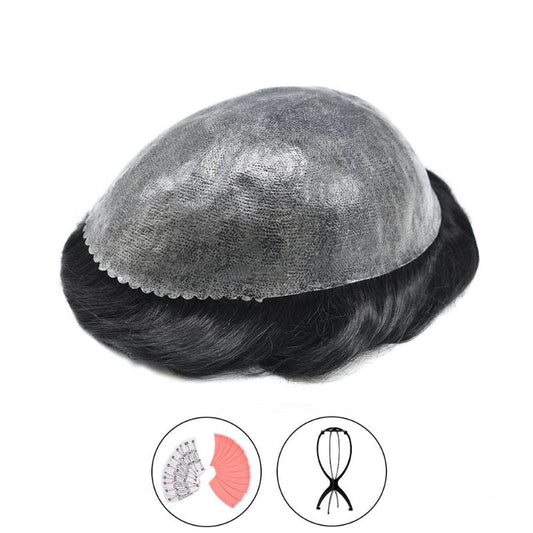 Long last Skin 0.12mm Thin Skin Natural Human Hair Wigs for Men+Free portable wig stand