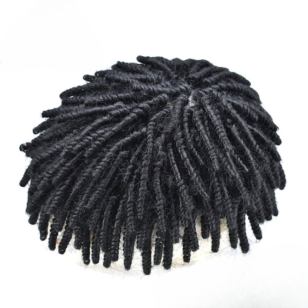 Afro Curl Toupee For Black Men Crochet Braid African American Afro Wavy Men Toupee Hairpieces Full Poly Thin Skin Mens Hair System