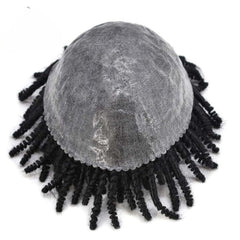 Afro Curl Toupee For Black Men Crochet Braid African American Afro Wavy Men Toupee Hairpieces Full Poly Thin Skin Mens Hair System