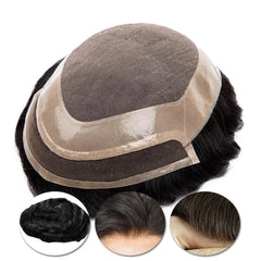 Hollywood Mens Toupee Mono Top Thin Skin Around Bleached Knots French Duro Lace+Free portable wig stand