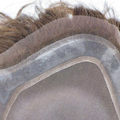 Tupé Hollywood para hombre, monofilamento, con piel fina alrededor de los nudos blanqueados, encaje francés Duro + soporte portátil para peluca gratis