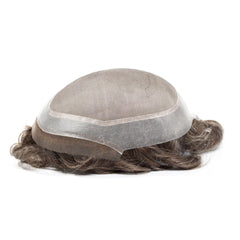 Tupé Hollywood para hombre, monofilamento, con piel fina alrededor de los nudos blanqueados, encaje francés Duro + soporte portátil para peluca gratis