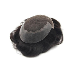 Men's Wig Q6 French Lace Top Front Thin Leather Side Back+Free portable wig stand