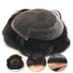 Men's Wig Q6 French Lace Top Front Thin Leather Side Back+Free portable wig stand