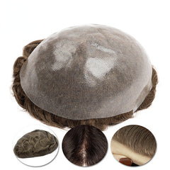 [Hot Sale]0.08mm Ultra Thin Skin PU Knots Hairpiece for Men+Free portable wig stand