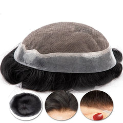 Mens Toupee Mono Top Thin Skin around  Human Hair Toupee+Free portable wig stand