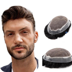 Mens Toupee Mono Top Thin Skin around  Human Hair Toupee+Free portable wig stand