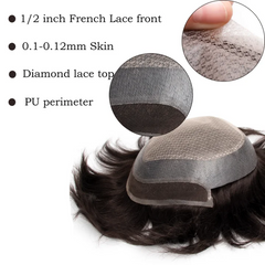 Men Toupee Silk Base With Swiss lace Frontal PU Around Wig+Free portable wig stand